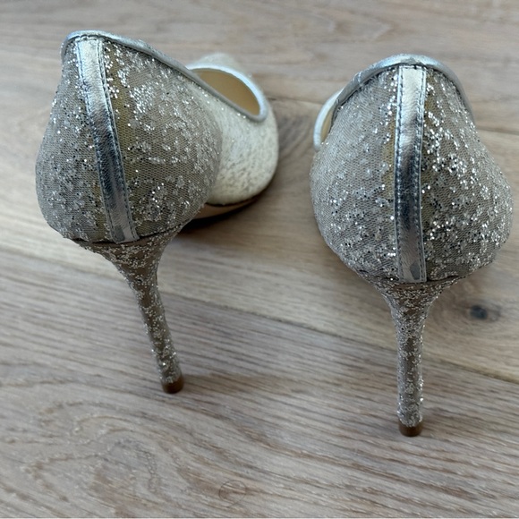 NEW Jimmy Choo Romy 85 Silver Glitter Tulle and Metallic Nappa Pointy-Toe Pumps - Picture 6 of 6